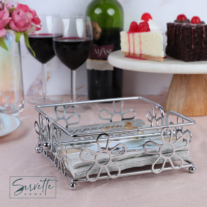 Metal Napkin Holder with Flower Design, Set of 2