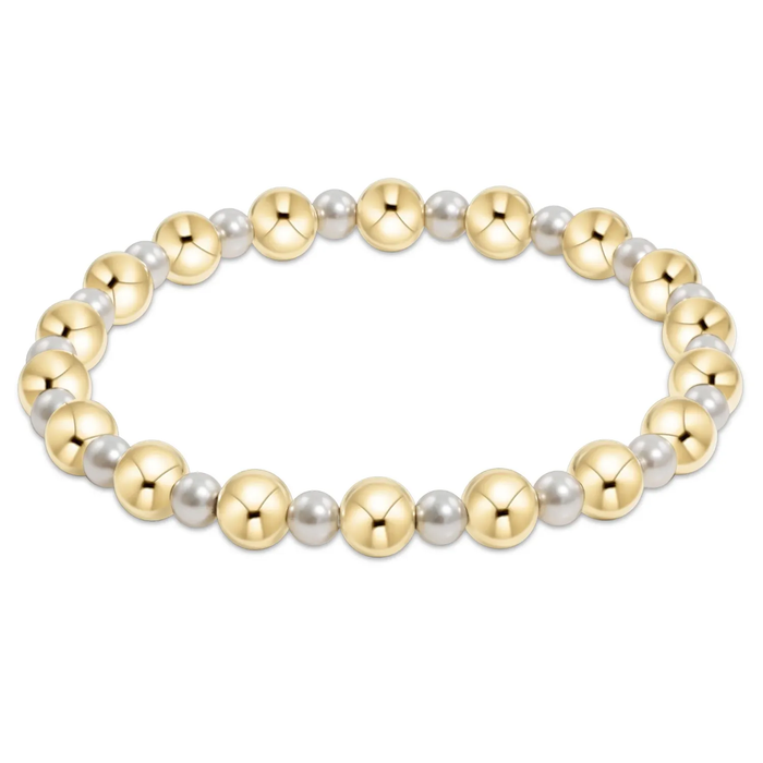 Pearl Grateful Pattern 4mm Bead Gold  6mm Bracelet