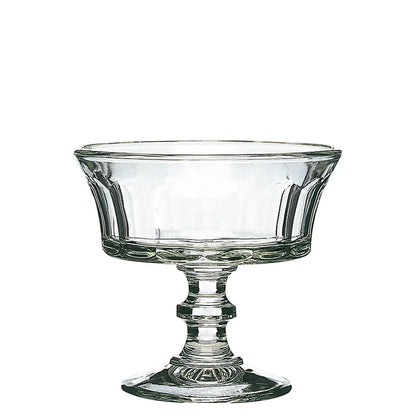 Clear glass footed bowl on a white background