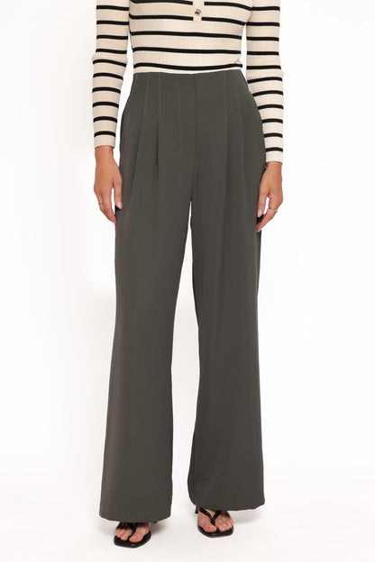 Hayden Pleated Wide Leg Pant - Dark Olive