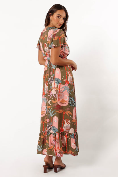 Everly Short Sleeve Maxi Dress - Olive Print