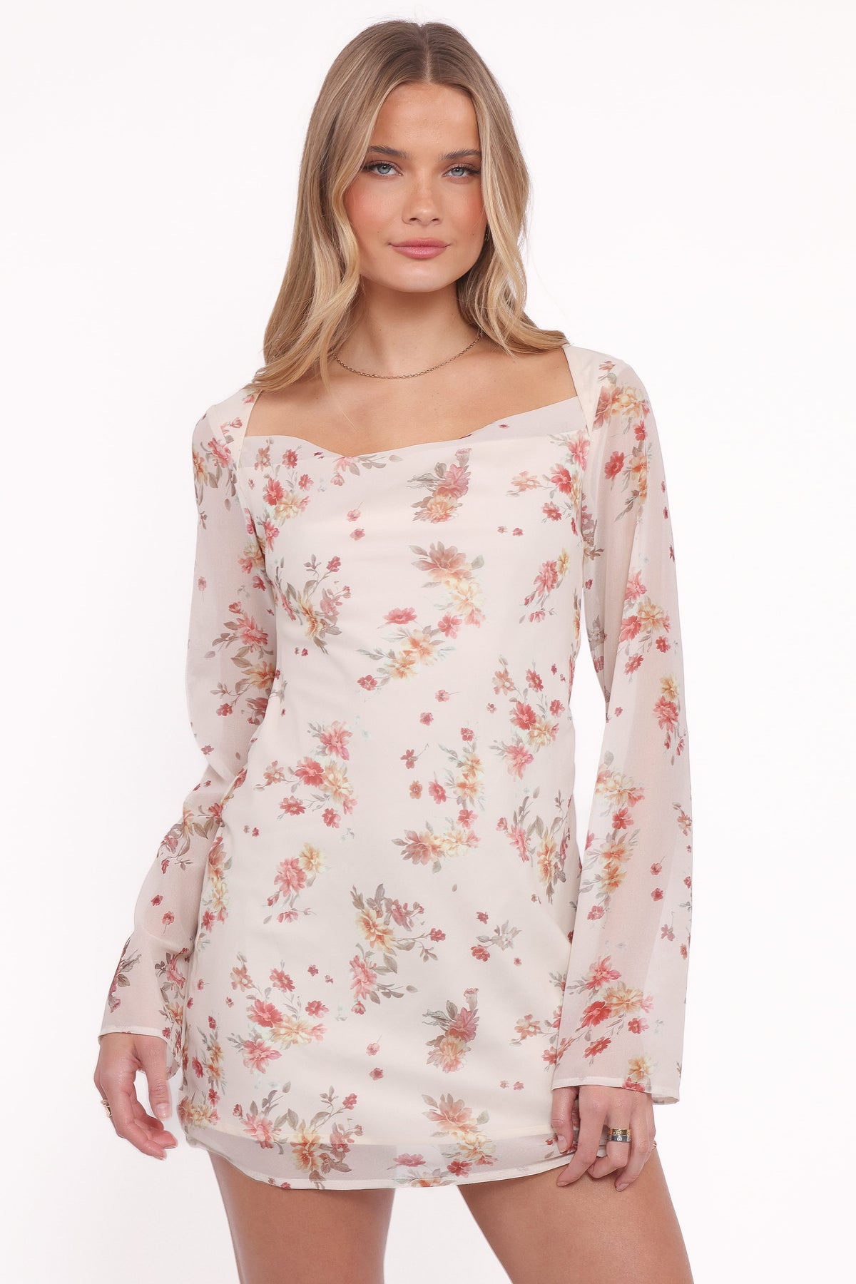 Everlyn Long Sleeve Mini Dress - Cream Floral