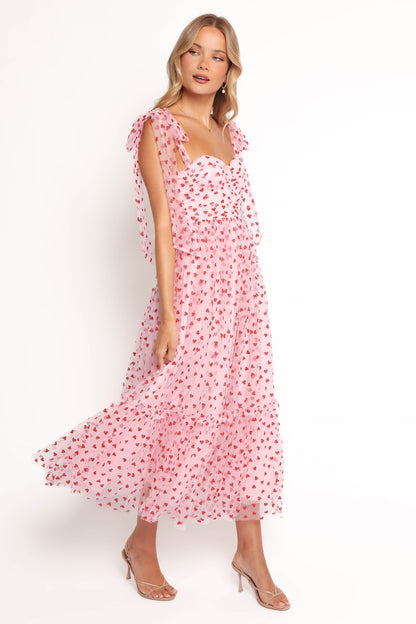 Floret Midi Dress - Red Hearts