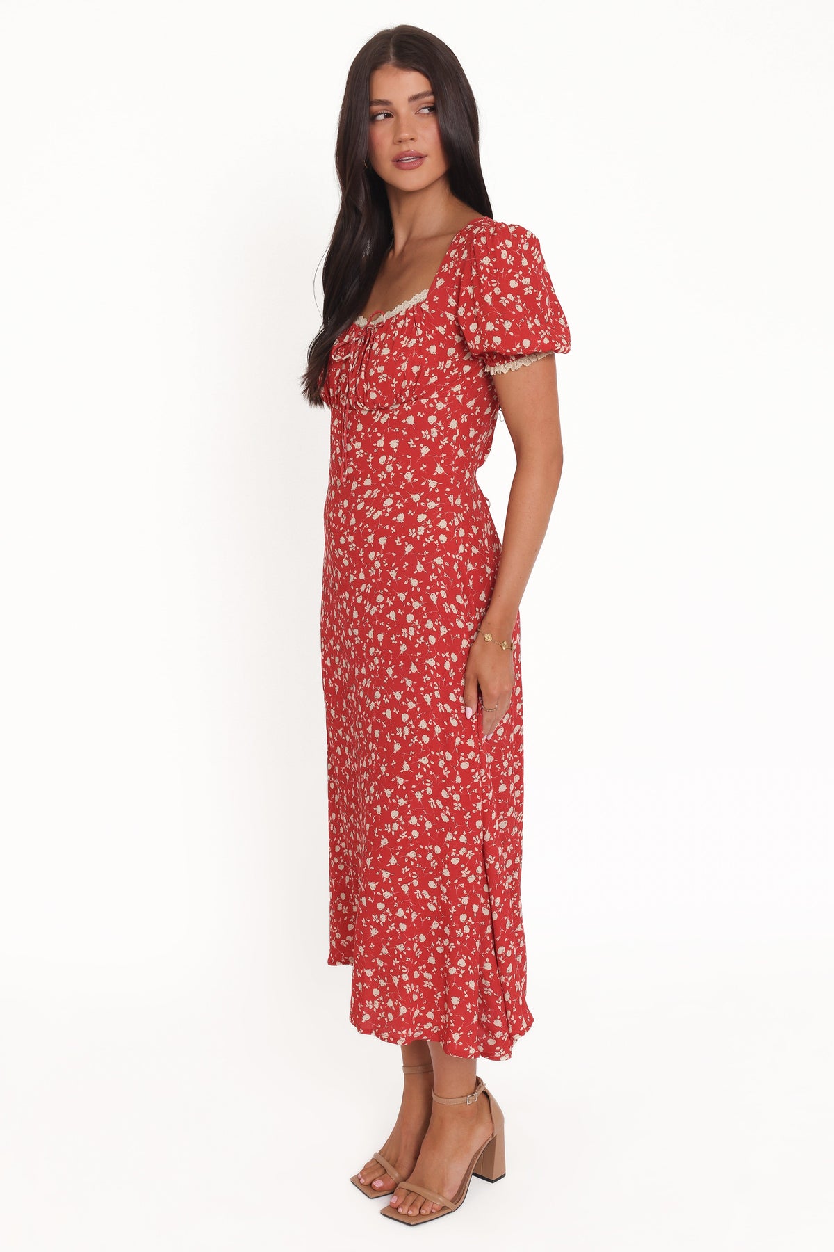 Francine Lace Midi Dress - Red Floral