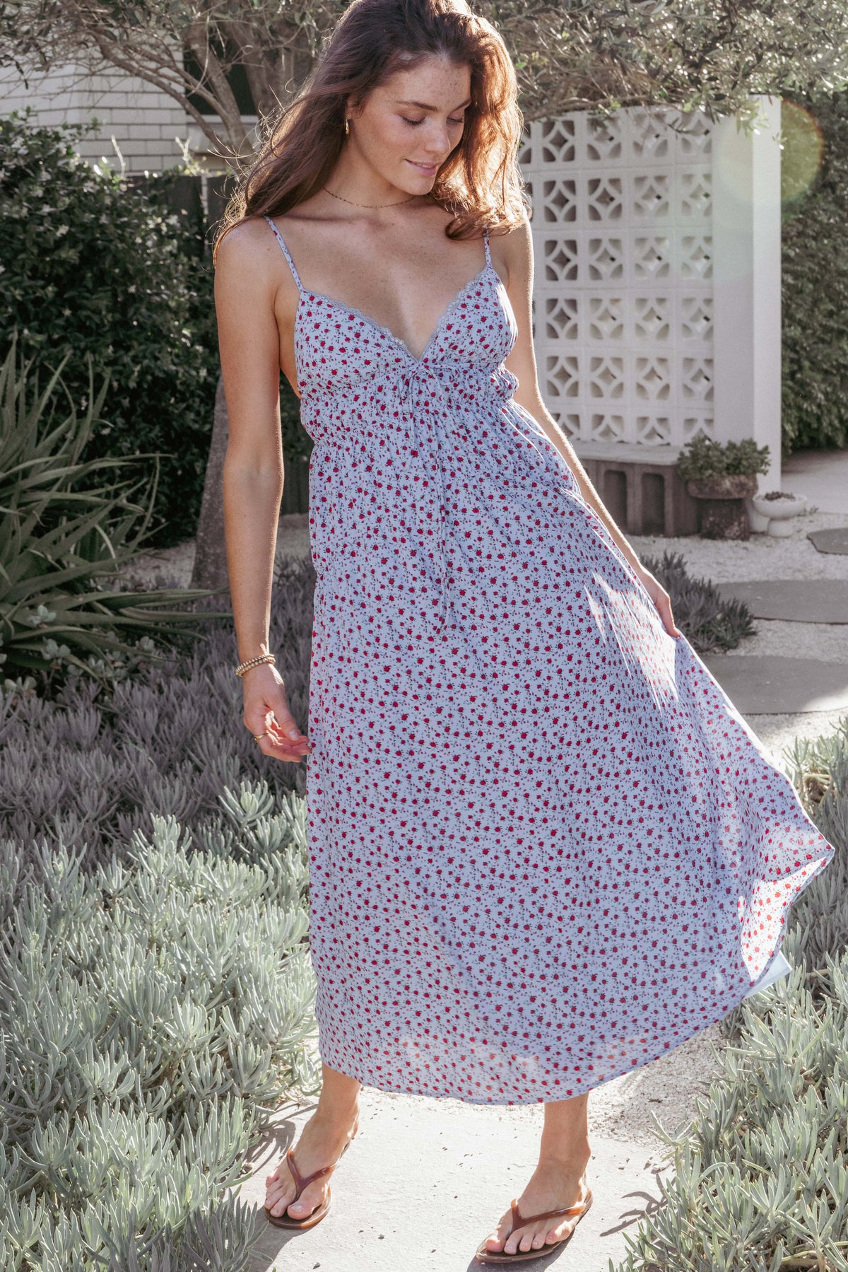 Freesia Midi Dress - Blue Red Floral