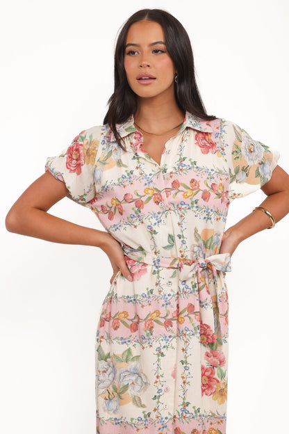 James Button Through Maxi Dress - Rose Tile