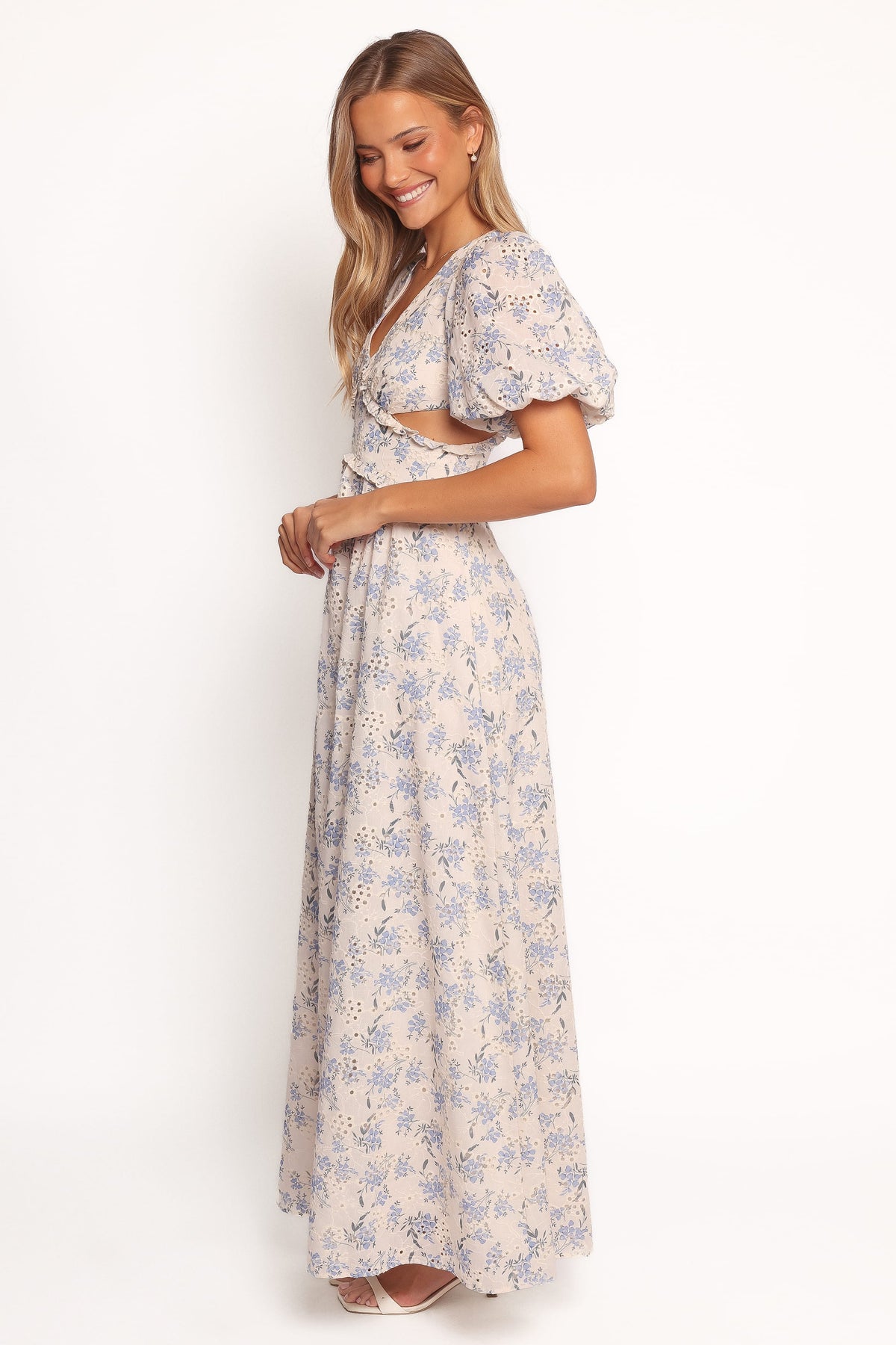 Jemima Puff Shoulder Maxi Dress - Blue Floral