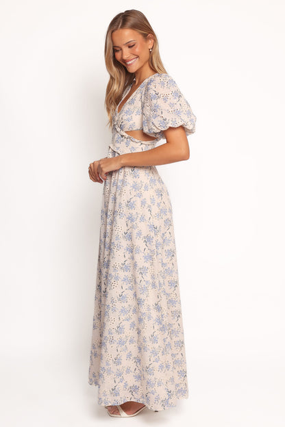 Jemima Puff Shoulder Maxi Dress - Blue Floral