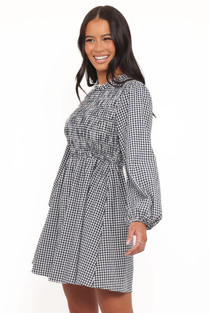 Jessen Long Sleeve Mini Dress - Navy Gingham