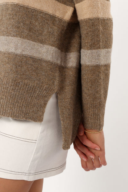 Esther Stripe Knit Sweater - Brown