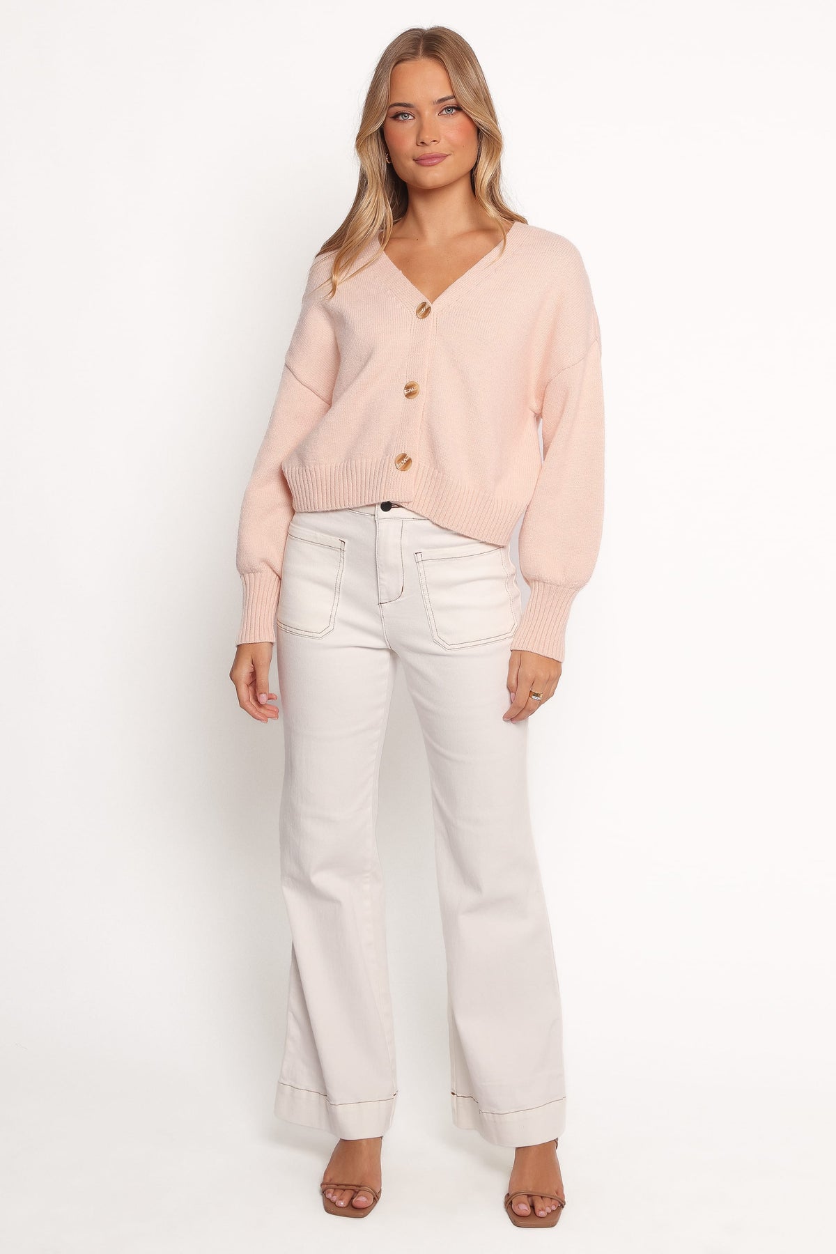Isabel Button Front Cardigan - Pale Pink