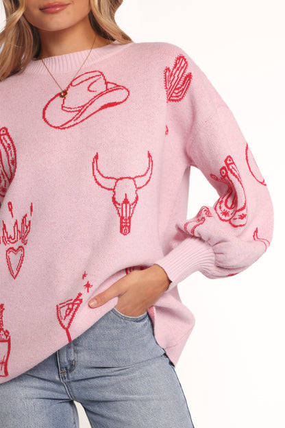 Jax Western Knit Sweater - Pink