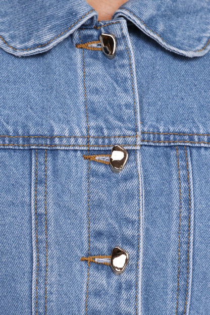 Faven Cropped Denim Jacket - Mid Blue