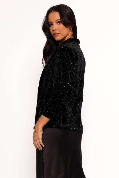 Inka All over Rhinestone Velvet Blazer - Black