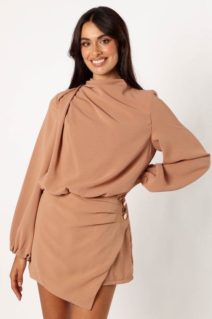 Galen Long Sleeve Romper - Mocha