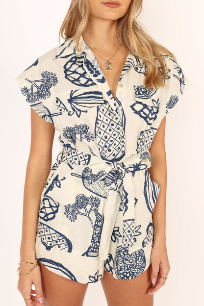 Georgina Tie Waist Romper - Navy
