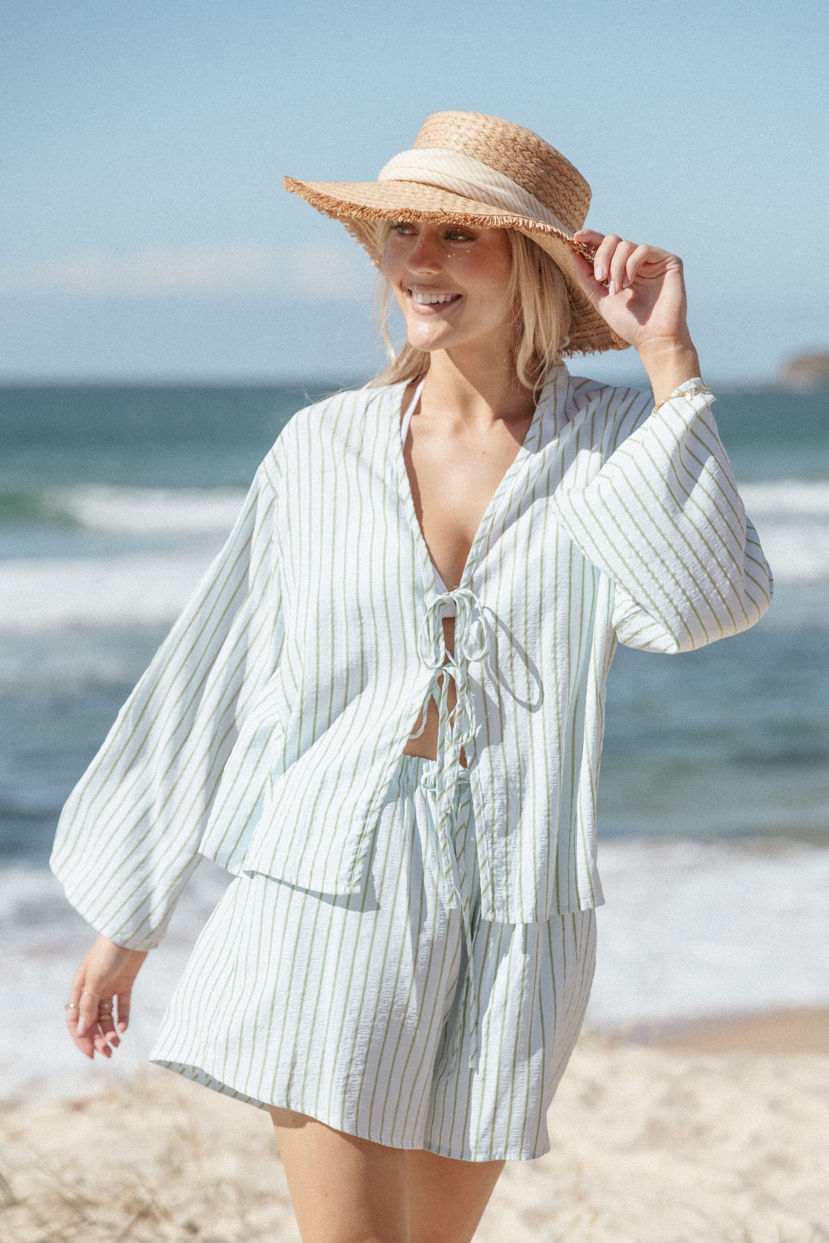 Flynn Short Set - Green Blue Stripe