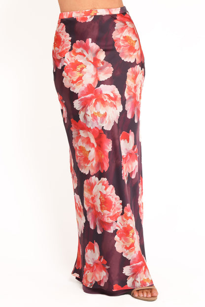 Georgina One Shoulder Skirt Set - Burgundy Peony