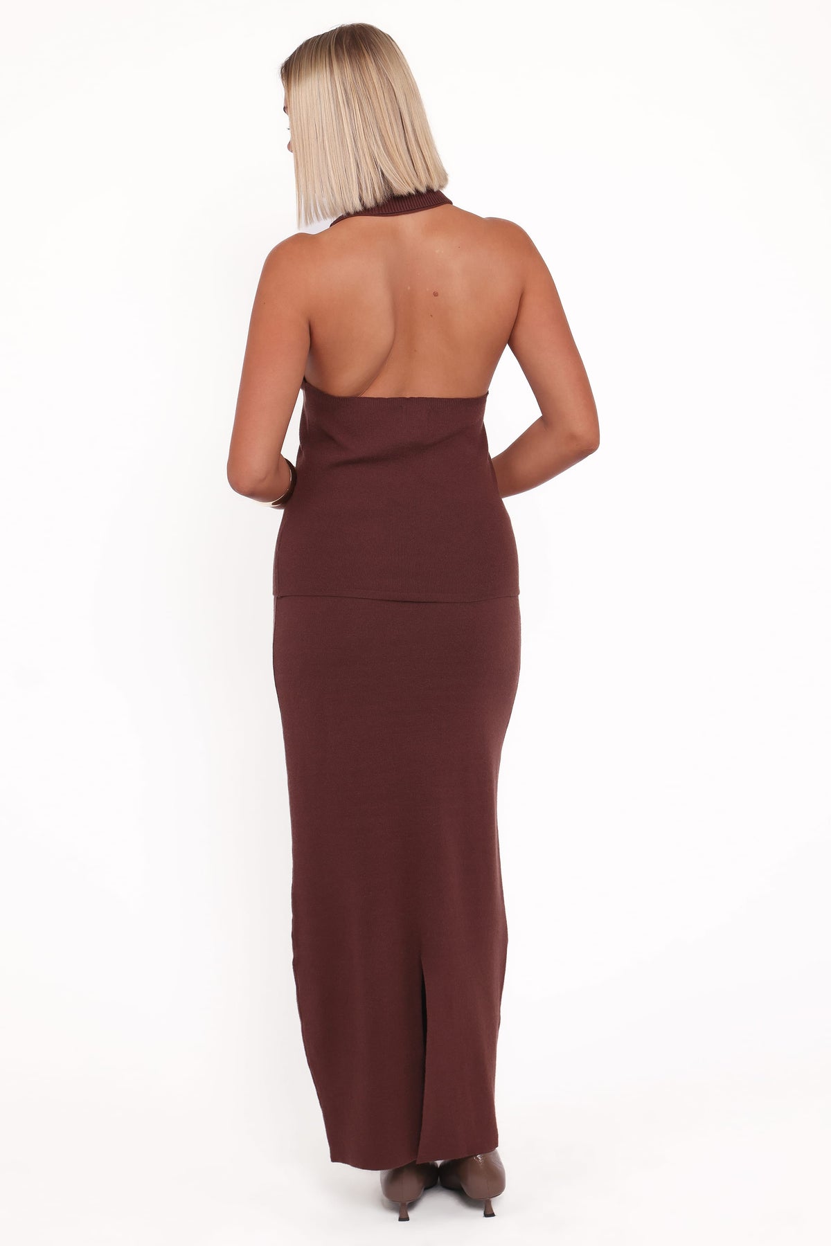 Halley Knit Halter Skirt Set - Brown