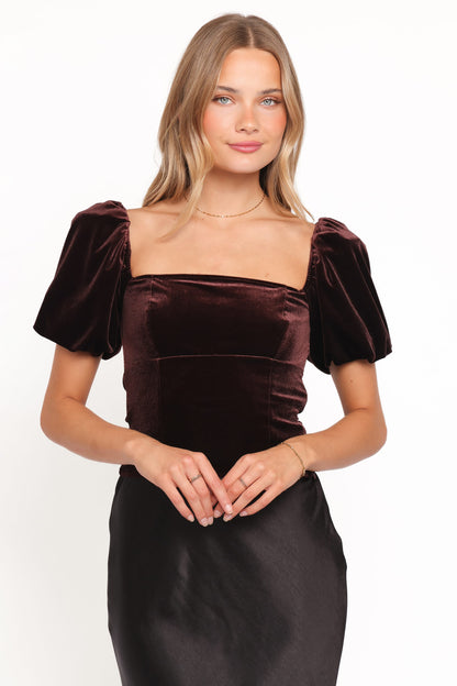 Elyria Puff Sleeve Top - Chocolate