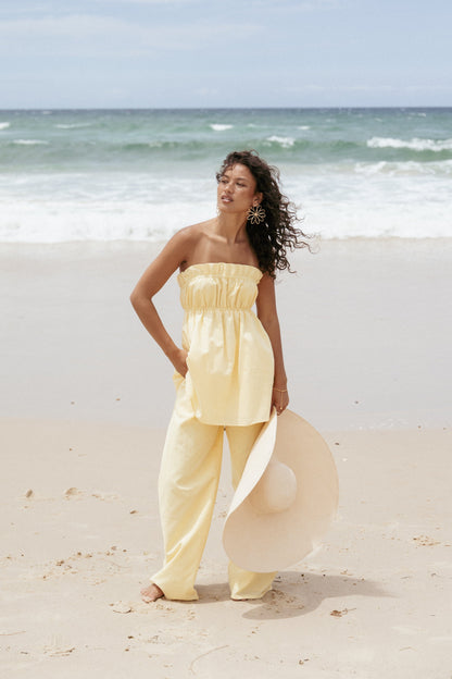 Ember Strapless Tunic Top - Butter Yellow