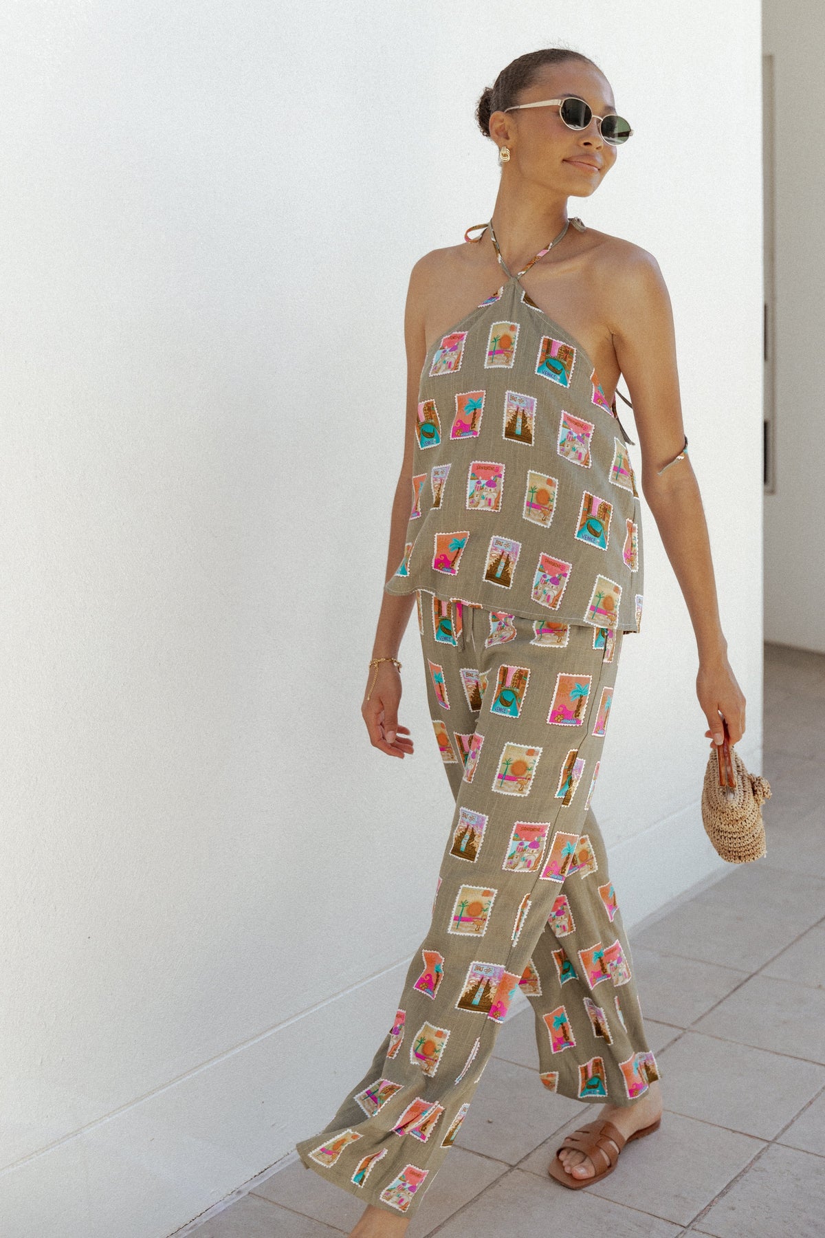 Henri Halter Top - Olive Print