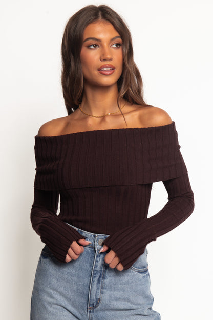 Inora Off Shoulder Knit Top - Chocolate