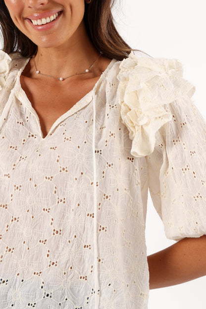 Iris Ruffled Top - Cream