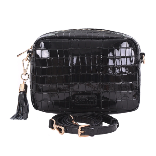 Pom Pom City Bag Patent Croc Black