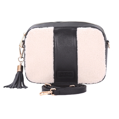 Pom Pom London City Faux Fleece & Leather Bag Black