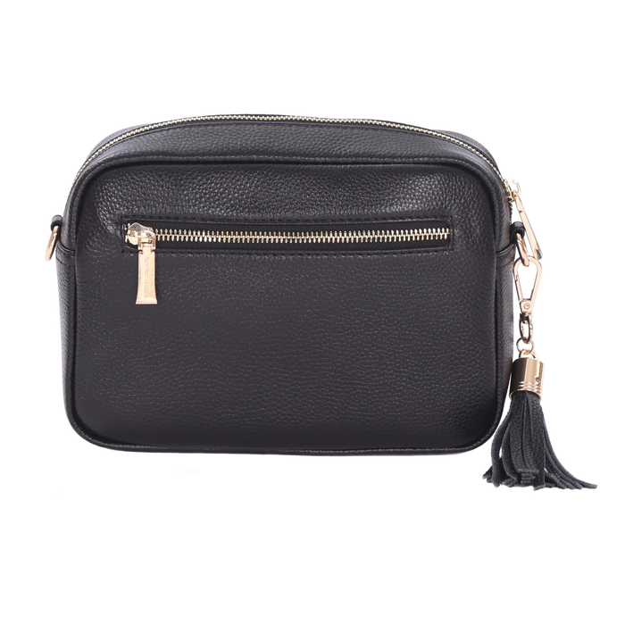 Pom Pom London City Faux Fleece & Leather Bag Black