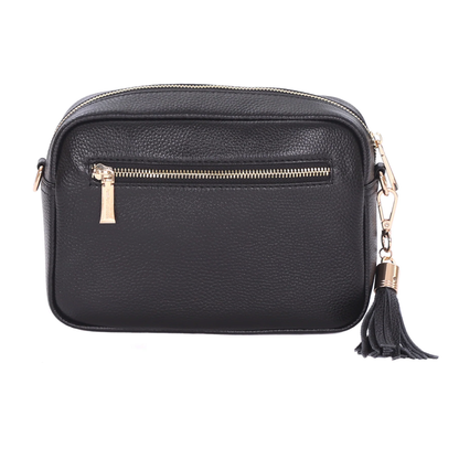 Pom Pom London City Faux Fleece & Leather Bag Black