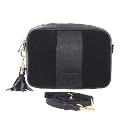 Pom Pom London City Suede & Leather Bag Black
