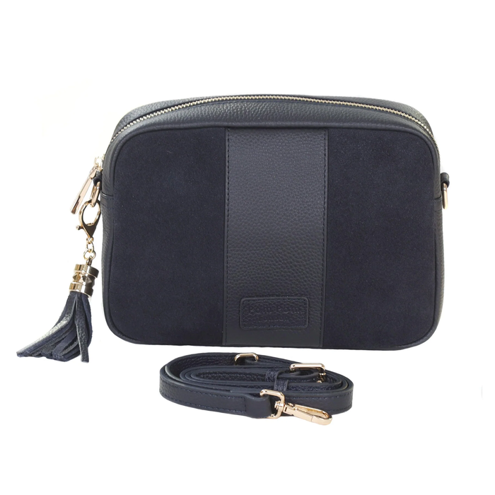Pom Pom London City Suede & Leather Bag Navy