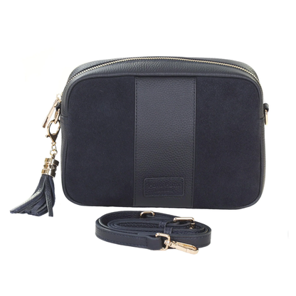 Pom Pom London City Suede & Leather Bag Navy