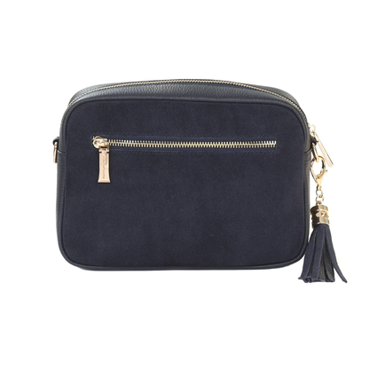 Pom Pom London City Suede & Leather Bag Navy