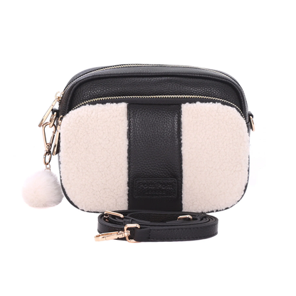 Pom Pom London Original Faux Fleece & Leather Bag Black