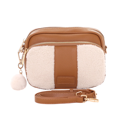 Pom Pom London Original Faux Fleece & Leather Bag Maple