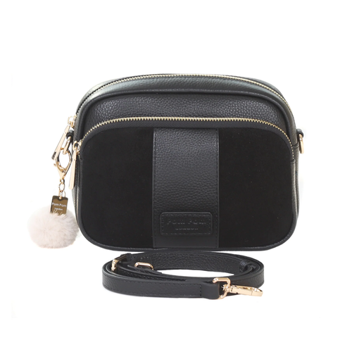 Pom Pom London Original Suede & Leather Bag Black