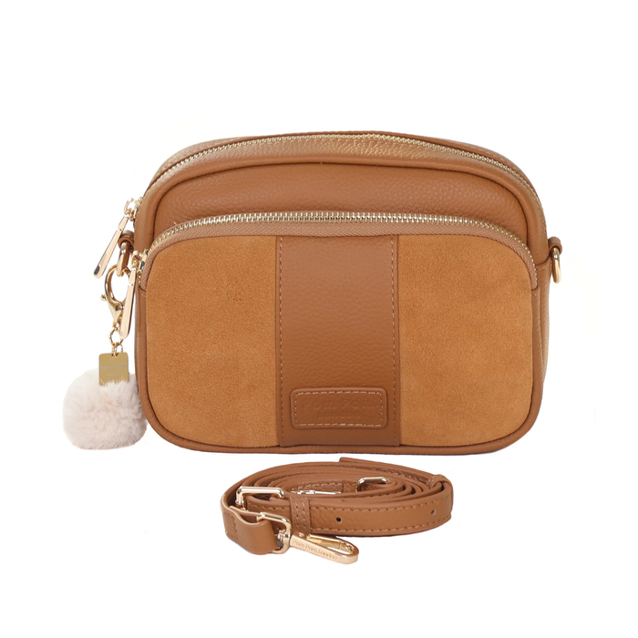 Pom Pom London Original Suede & Leather Bag Maple