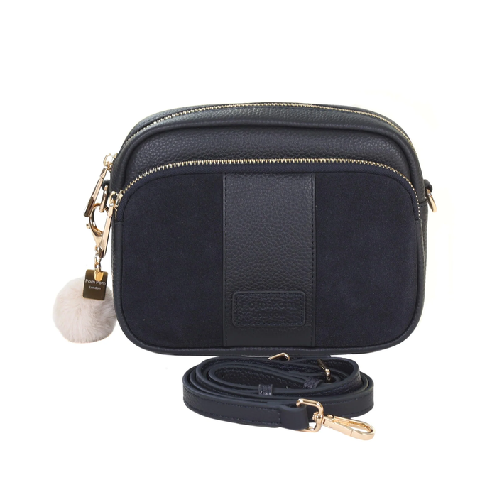 Pom Pom London Original Suede & Leather Bag Navy