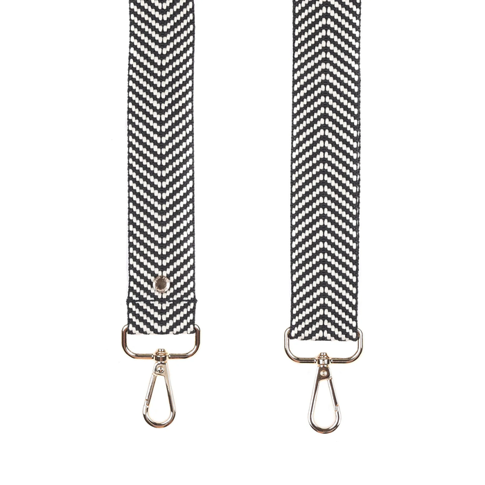 Pom Pom Strap Black and White Herringbone