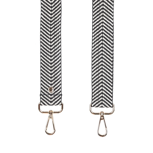 Pom Pom Strap Black and White Herringbone