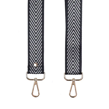 Pom Pom Strap Black & Silver Herringbone