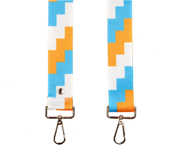 Pom Pom Strap Blue & Orange Geometric