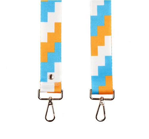 Pom Pom Strap Blue & Orange Geometric