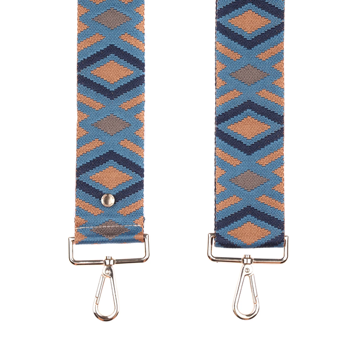 Pom Pom Strap Blue & Tan Diamond