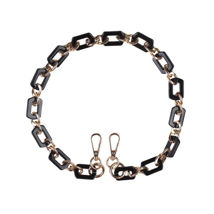 Pom Pom Strap Gold Chain Black Link 73cm