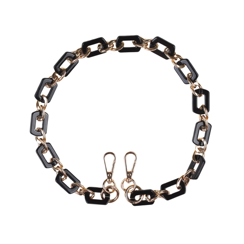 Pom Pom Strap Gold Chain Black Link 73cm