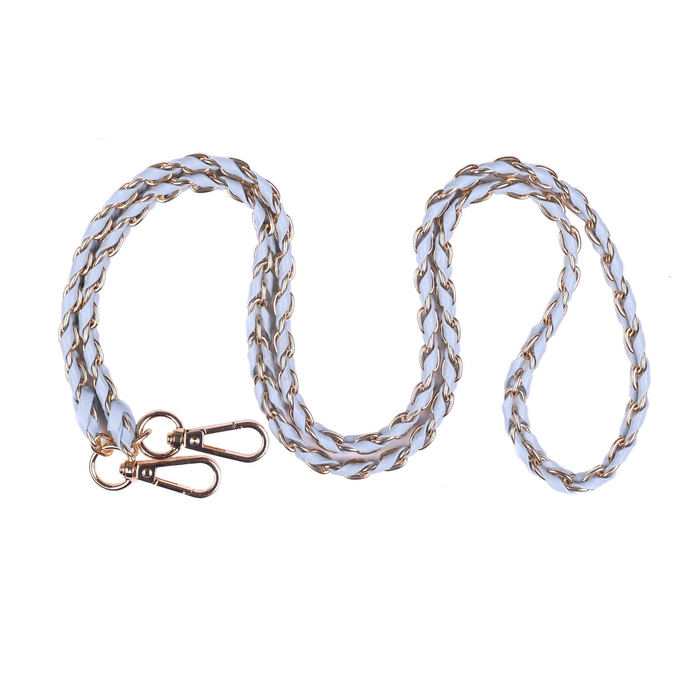 Pom Pom Strap Gold Chain Powder Blue Weave
